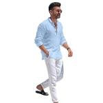 Men Solid Cotton Blend Straight Kurta Shirt