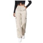 Women Cargo Flap Pocket Denim Cream Jeans Pant