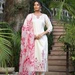 Women's Cotton Blend Straight Embroidered Kurta with Pant & Dupatta